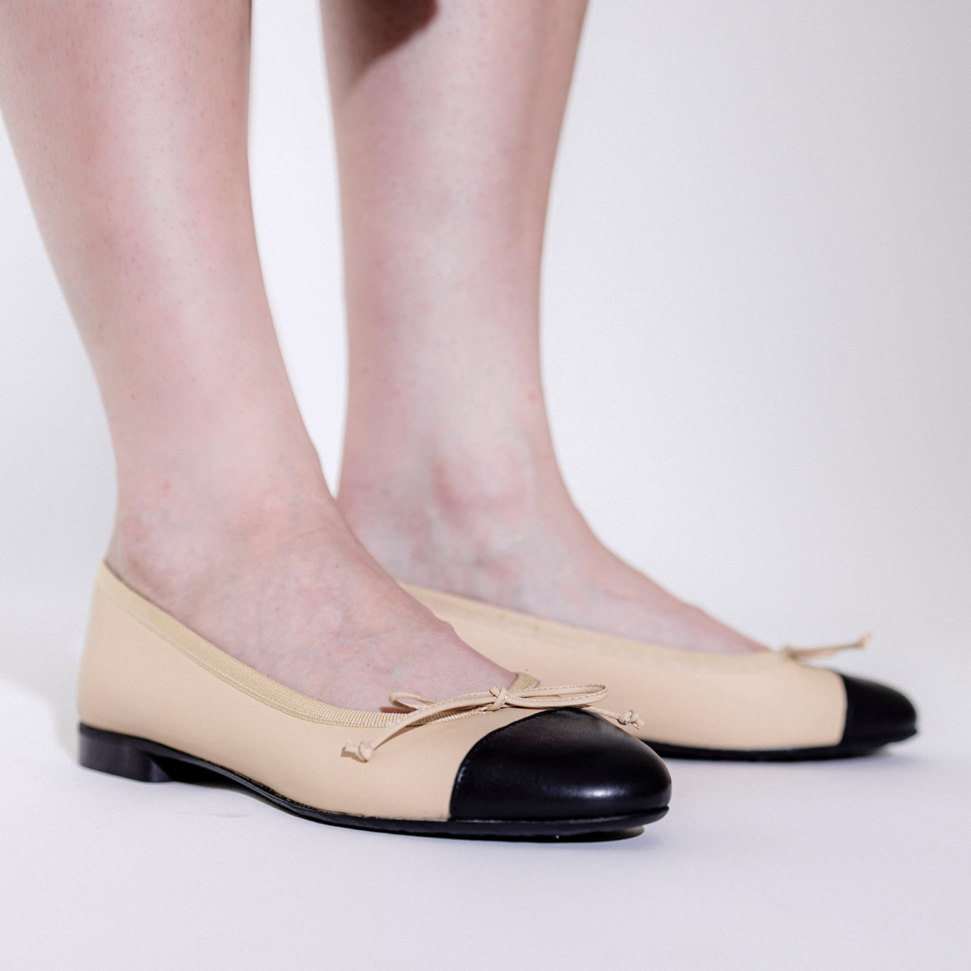 Ballerine femme en cuir Anna Beige et noir Maison Hardrige